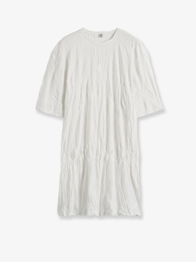 Toteme Relaxed Fit Short Cotton Blend Dress Offwhite
