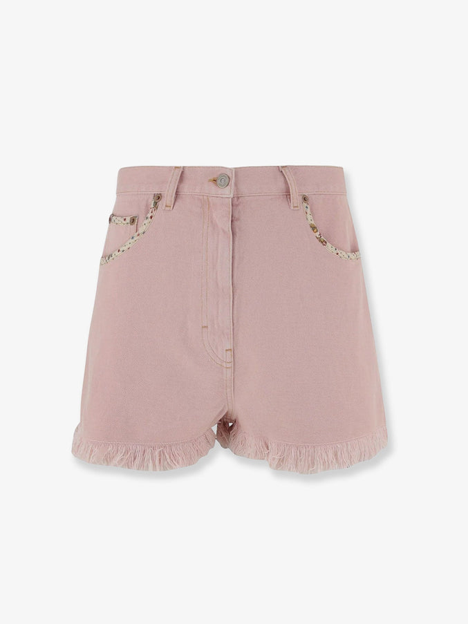 Valentino Denim Shorts With Frayed Edges Old Rose