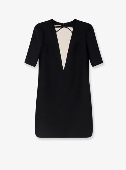 Valentino Virgin Wool And Silk Mini Dress Nero Avorio