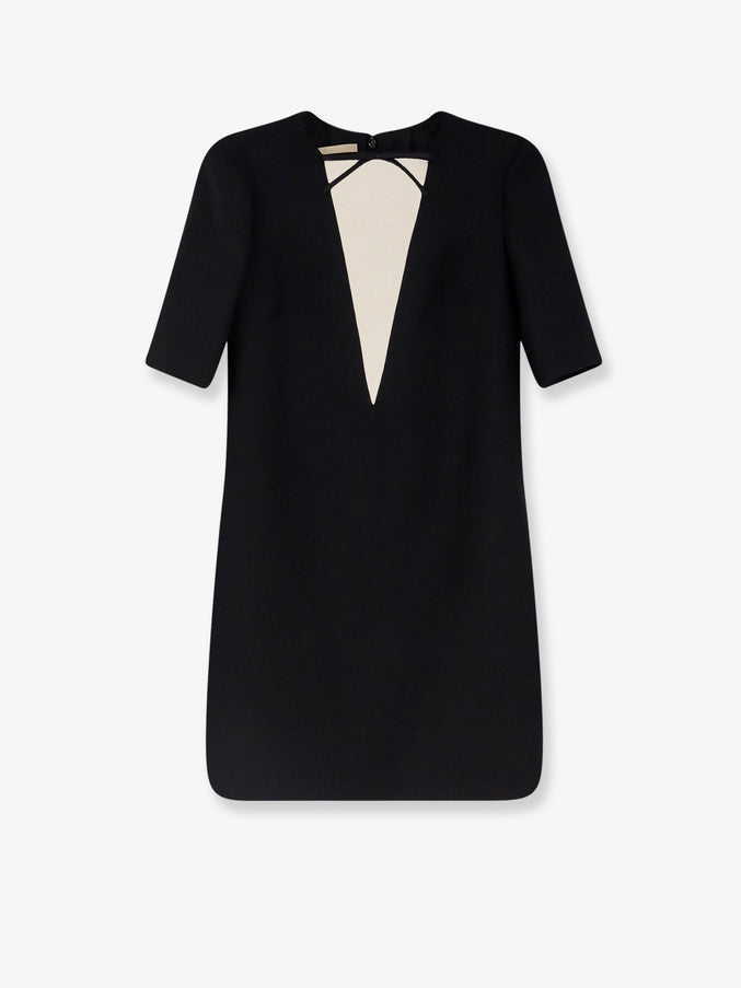 Valentino Virgin Wool And Silk Mini Dress Nero Avorio