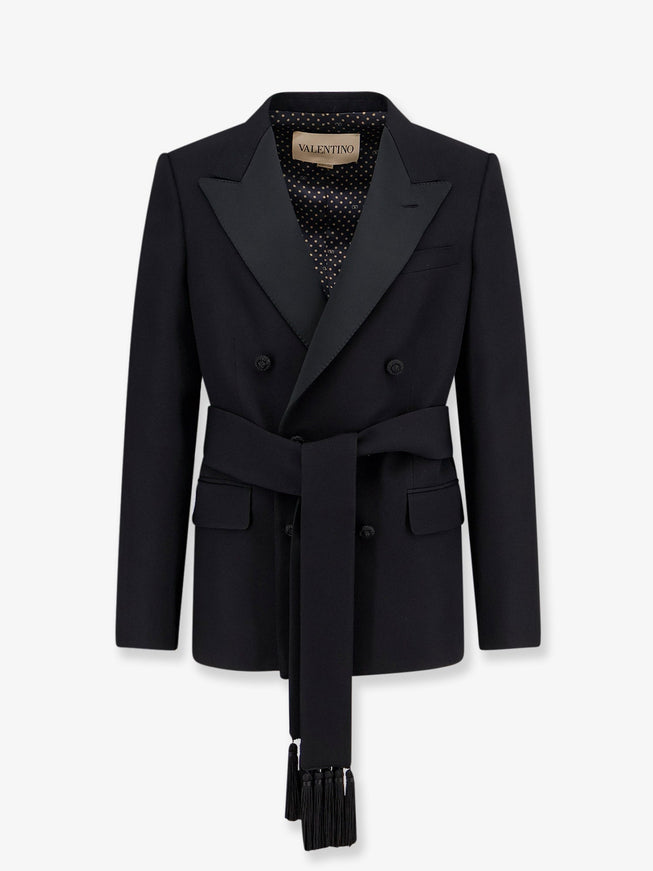 Valentino Virgin Wool Blazer With Belt Nero