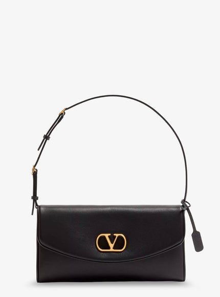 Valentino Garavani Devain Leather Shoulder Bag With Metal Vlogo Signature Uni Nero