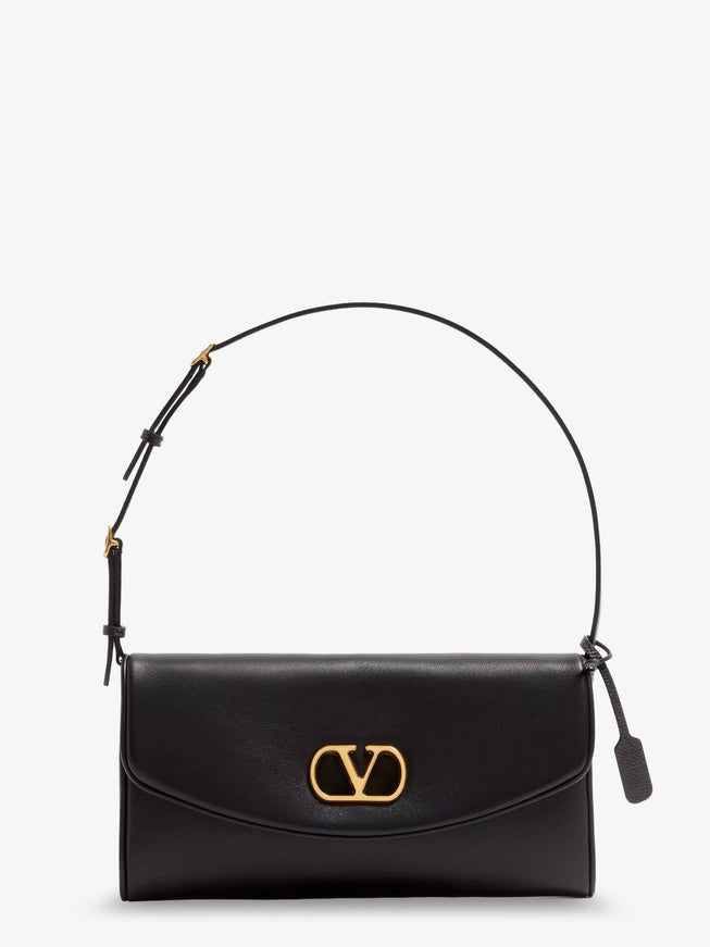 Valentino Garavani Devain Leather Shoulder Bag With Metal Vlogo Signature Uni Nero