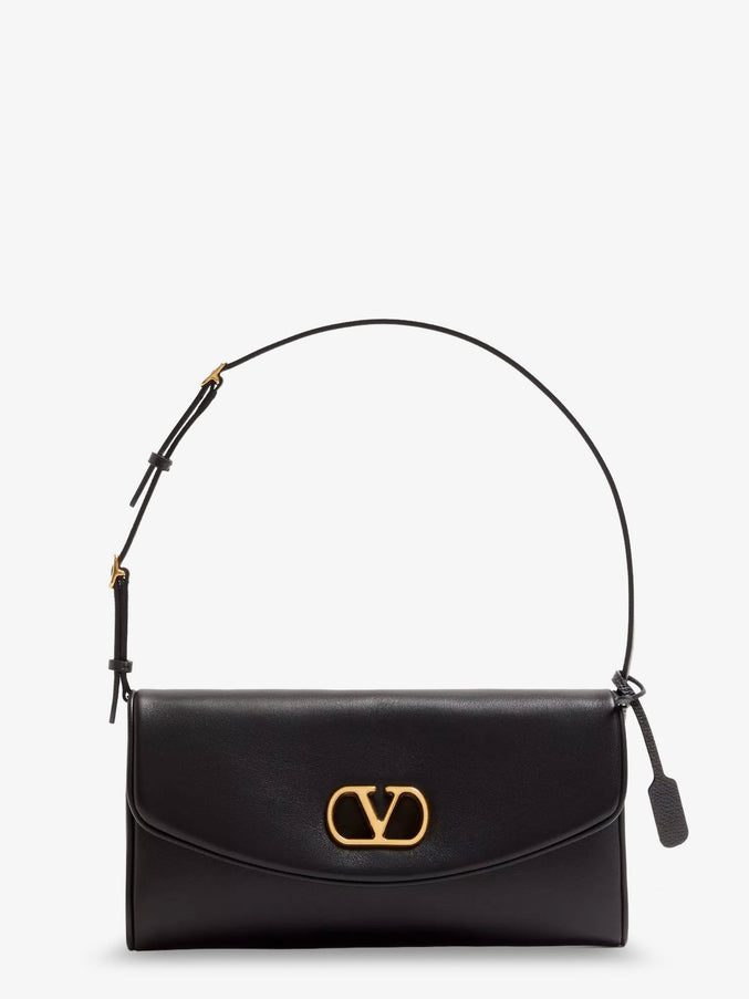 Valentino Garavani Devain Leather Shoulder Bag With Metal Vlogo Signature Uni Nero