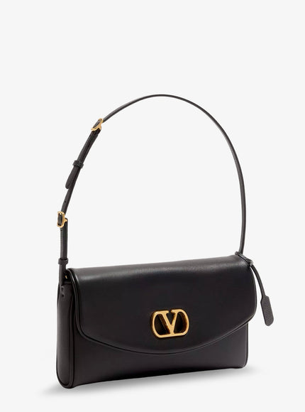 Valentino Garavani Devain Leather Shoulder Bag With Metal Vlogo Signature
