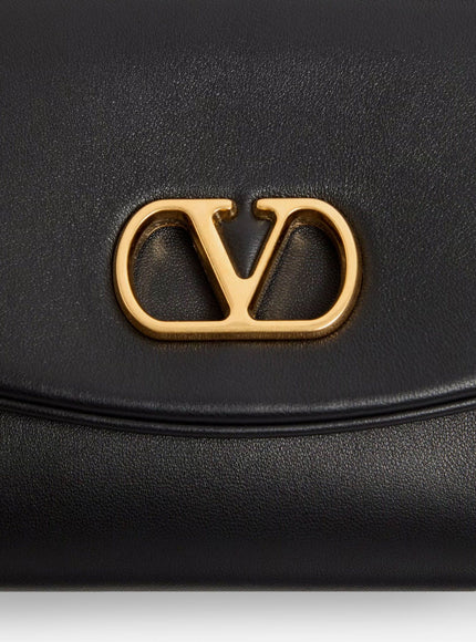 Valentino Garavani Devain Leather Shoulder Bag With Metal Vlogo Signature