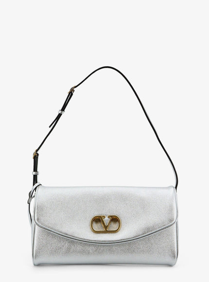 Valentino Garavani Devain Laminated Leather Shoulder Bag Uni Silver