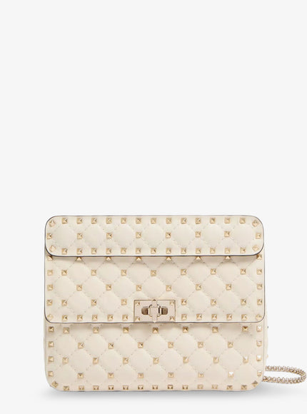 Valentino Garavani Rockstud Spike Leather Crossbody Bag With Iconic All-Over Studs Uni Light Ivory