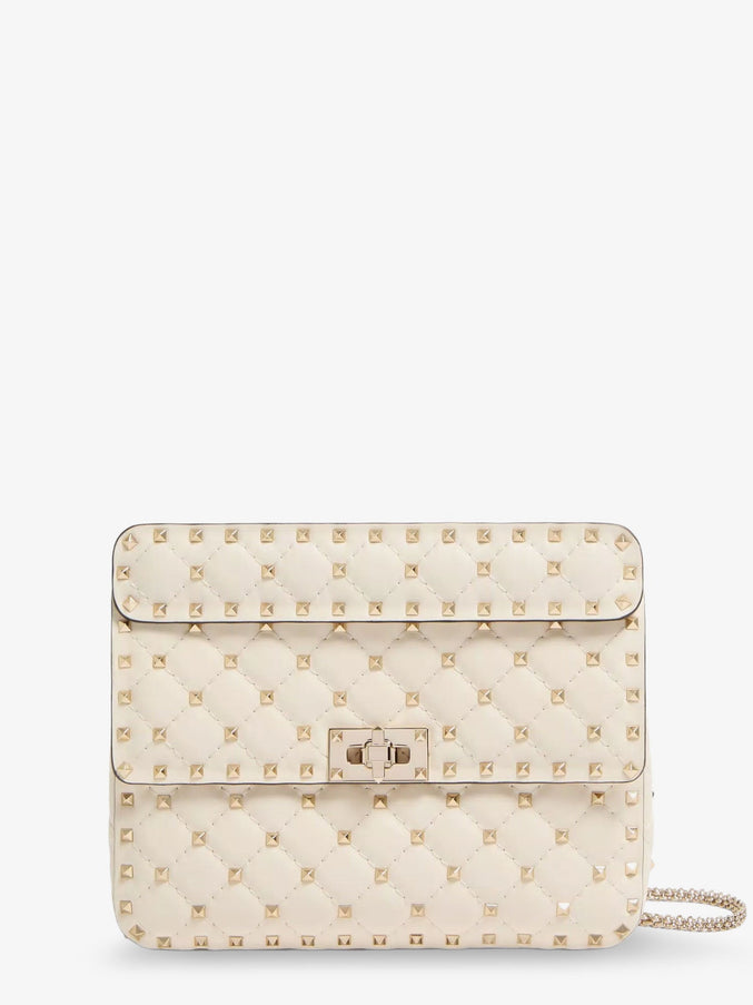 Valentino Garavani Rockstud Spike Leather Crossbody Bag With Iconic All-Over Studs Uni Light Ivory