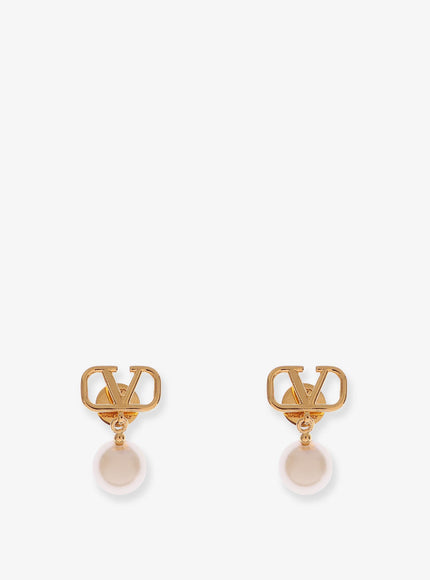 Valentino Garavani Vlogo Signature Metal Earrings With Pearl Uni Oro 18 Cream