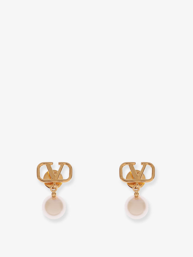 Valentino Garavani Vlogo Signature Metal Earrings With Pearl Uni Oro 18 Cream