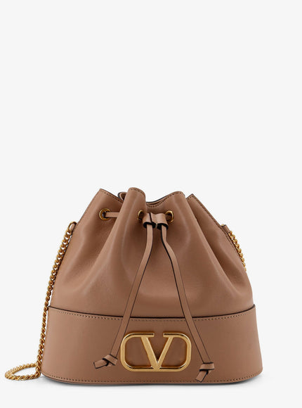 Valentino Garavani Leather Bucket Bag With Vlogo Signature Uni Rose Sand