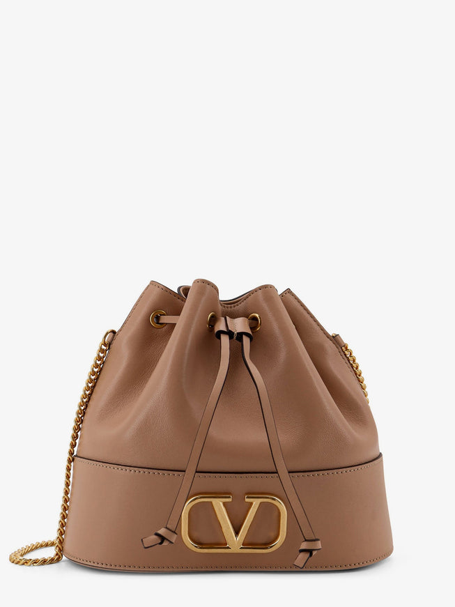Valentino Garavani Leather Bucket Bag With Vlogo Signature Uni Rose Sand