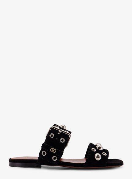 Valentino Garavani Suede Sandals With Side Metal Vlogo Black