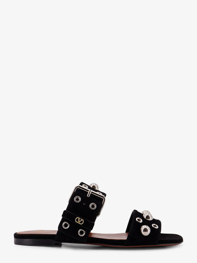 Valentino Garavani Suede Sandals With Side Metal Vlogo Black