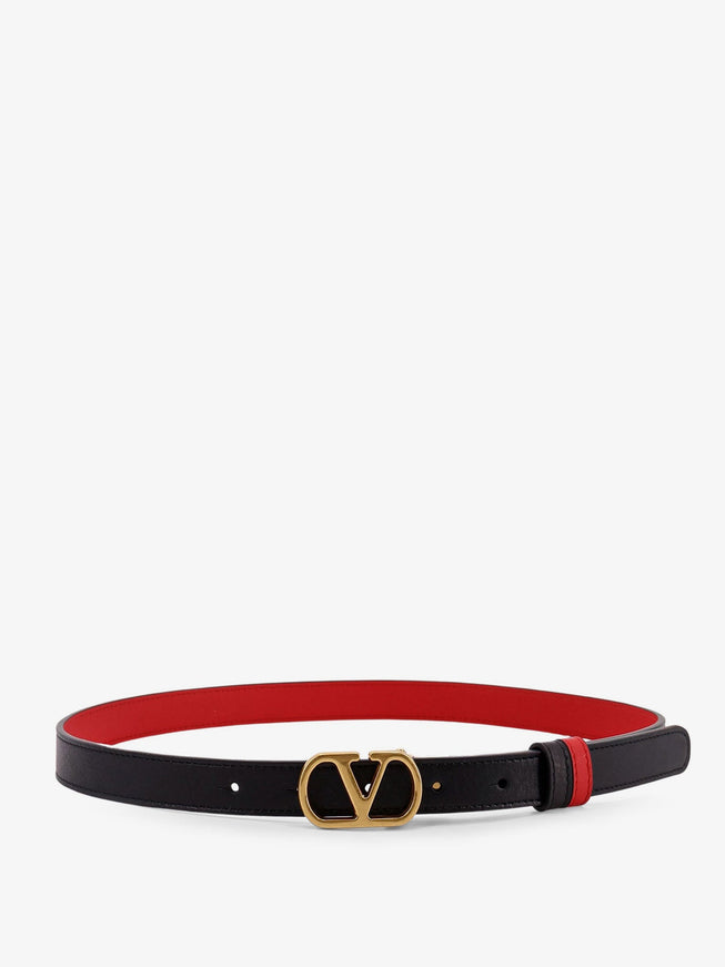 Valentino Garavani Leather Belt With Vlogo Signature Nero Rouge Pur