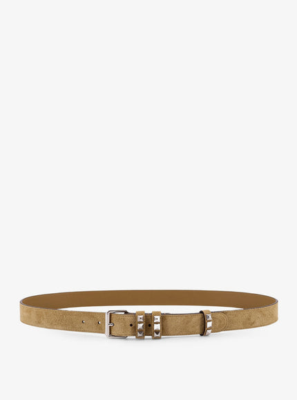 Valentino Garavani Flaneuse Suede Belt With Iconic Studs Havana Beige