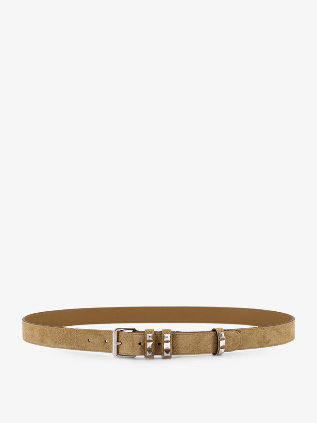 Valentino Garavani Flaneuse Suede Belt With Iconic Studs Havana Beige