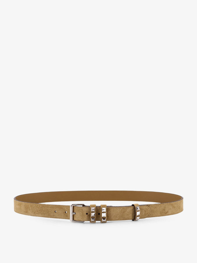 Valentino Garavani Flaneuse Suede Belt With Iconic Studs Havana Beige