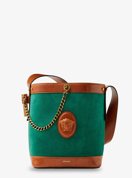 Versace Pivot Suede Bucket Bag Uni Gold