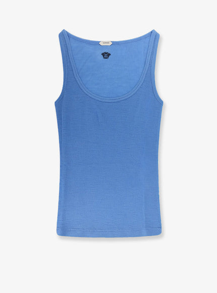 Versace Wool Tank Top With Back Logo Sky