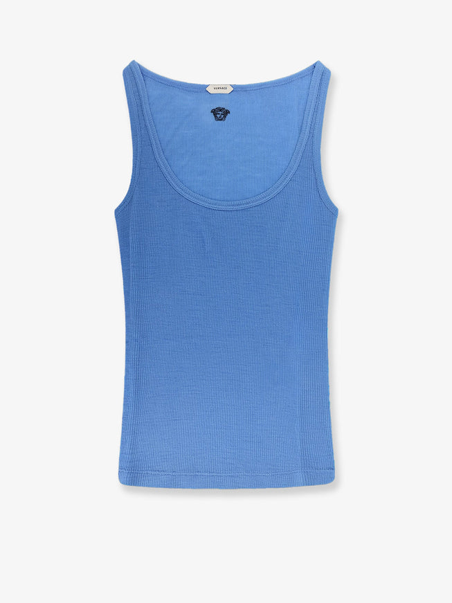 Versace Wool Tank Top With Back Logo Sky