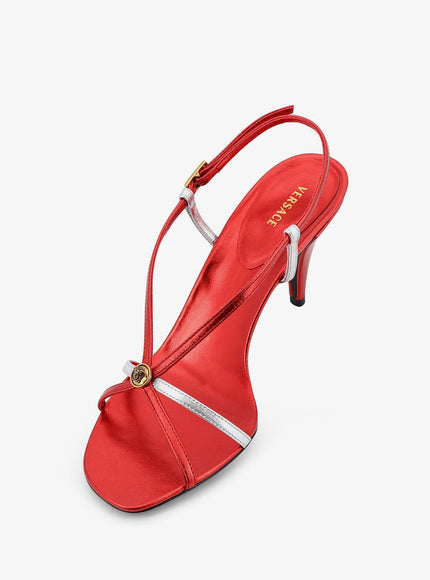 Versace Metallic Leather Sandals With Medusa Logo On The Front