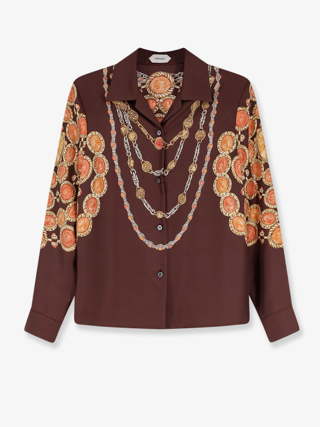 Versace Multicolor Silk Shirt Chocolateamber