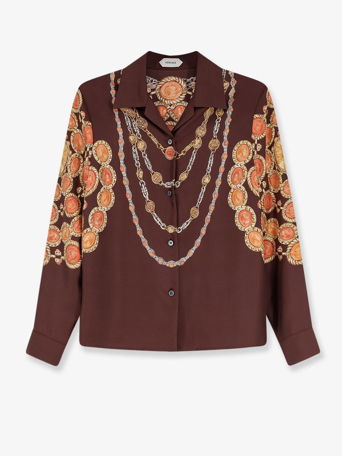 Versace Multicolor Silk Shirt Chocolateamber