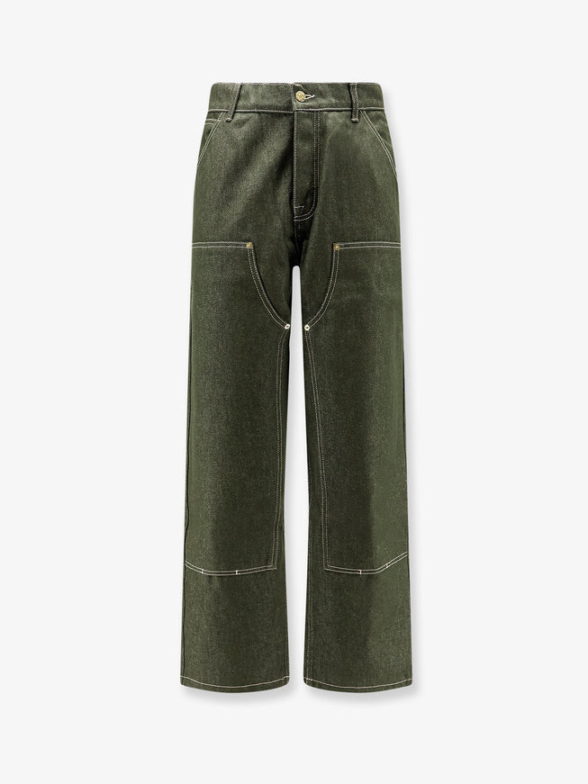 Walk In Paris Double Knee Green Denim Trousers Green Cotton