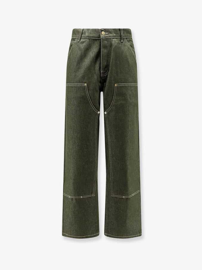 Walk In Paris Double Knee Green Denim Trousers Green Cotton