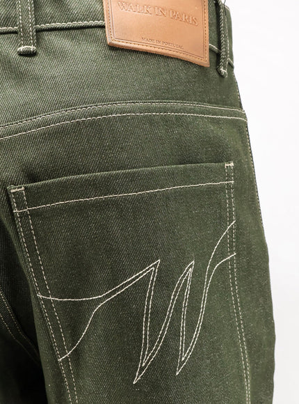 Walk In Paris Double Knee Green Denim Trousers