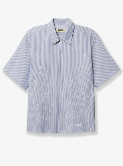 Woodbird Wbwang Ox Flower Striped Cotton Shirt Lightblue