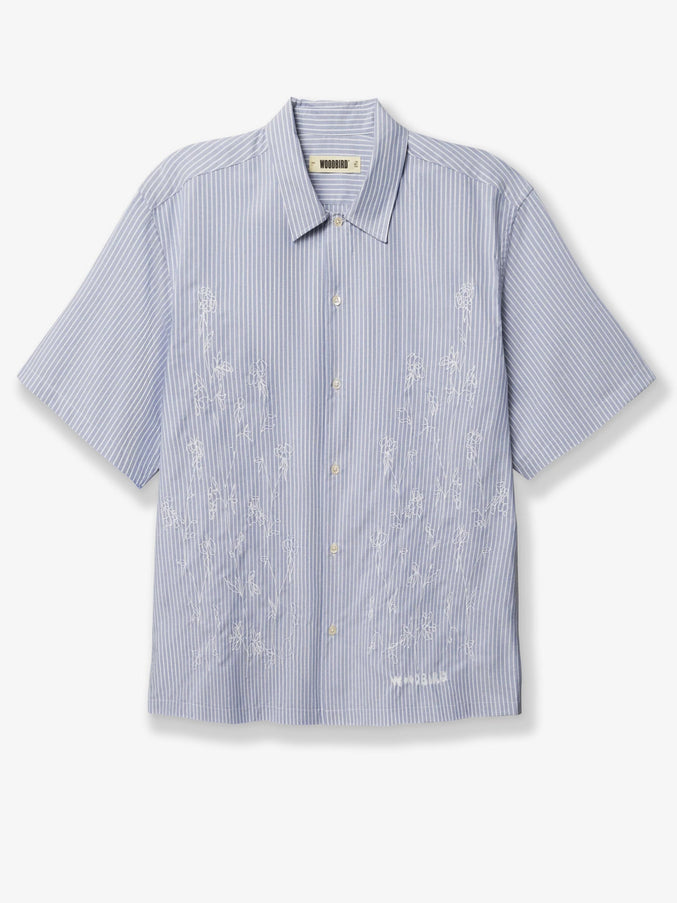 Woodbird Wbwang Ox Flower Striped Cotton Shirt Lightblue