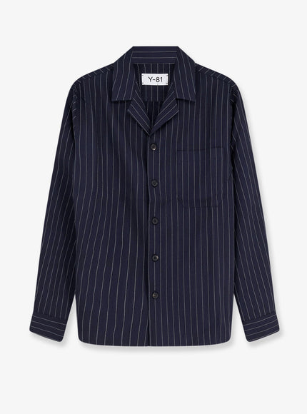Y-81 Virgin Wool Shirt With Pinstripe Pattern Bluenavy