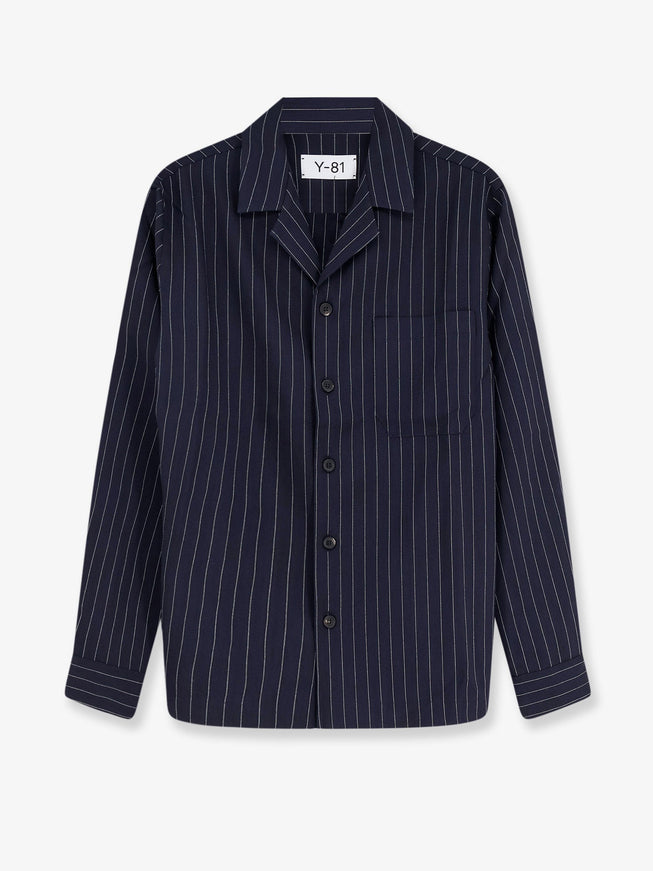 Y-81 Virgin Wool Shirt With Pinstripe Pattern Bluenavy