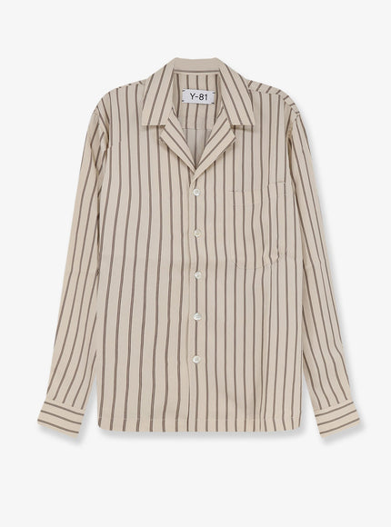 Y-81 Viscose Shirt With Striped Pattern Beigebrown
