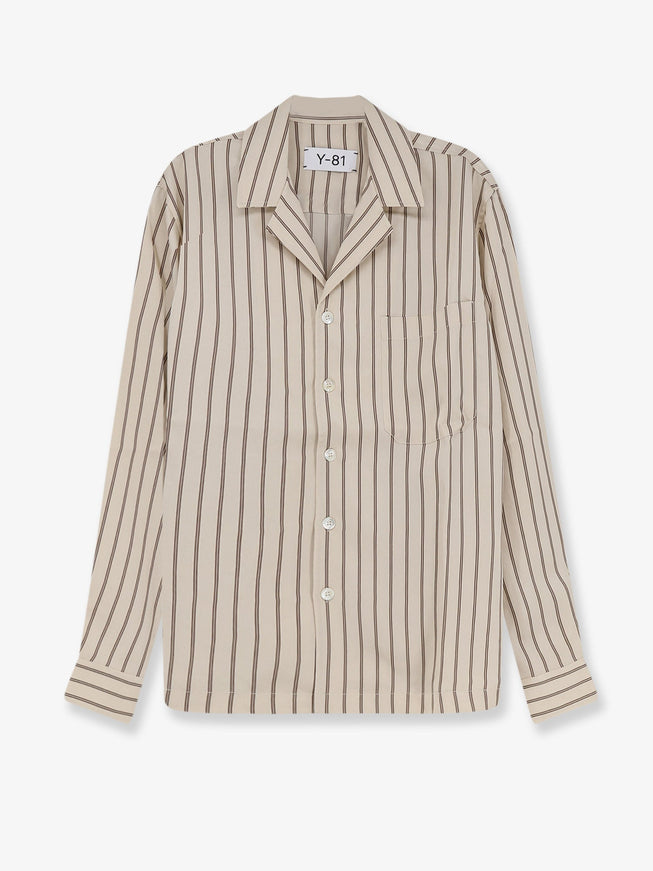 Y-81 Viscose Shirt With Striped Pattern Beigebrown