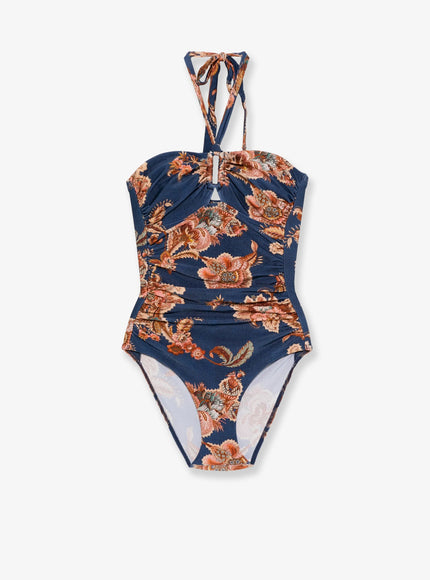 Zimmermann Aster Nylon One Piece Swimsuit With Paisley Print Navy Jacobean