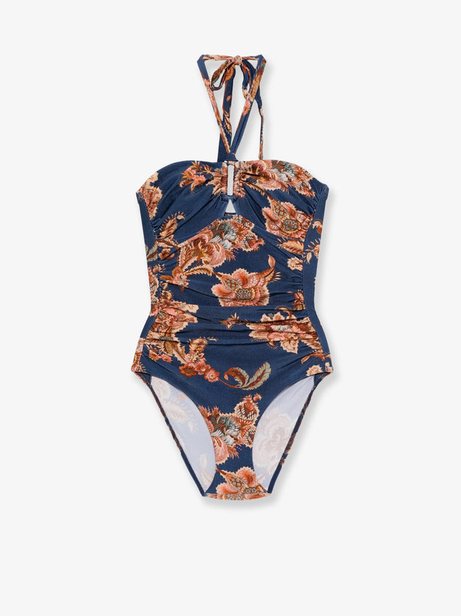 Zimmermann Aster Nylon One Piece Swimsuit With Paisley Print Navy Jacobean