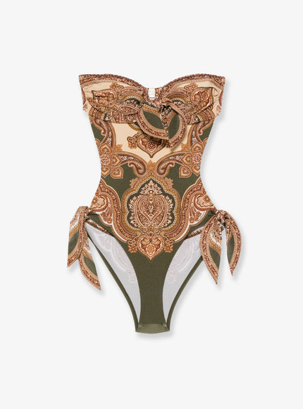 Zimmermann Mahon Nylon One-Piece Swimsuit With Paisley Print Olive Paisley