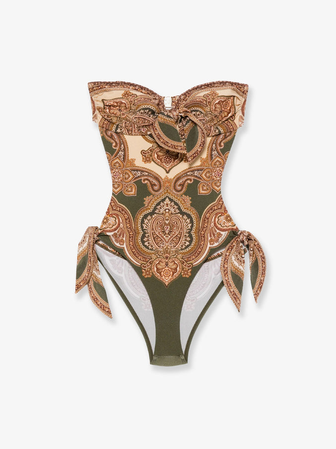 Zimmermann Mahon Nylon One-Piece Swimsuit With Paisley Print Olive Paisley
