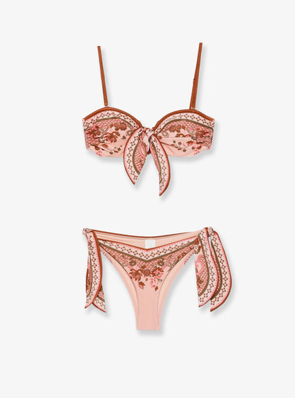 Zimmermann Aster Shiny Nylon Bikini With Paisley Print Pink Paisley Floral
