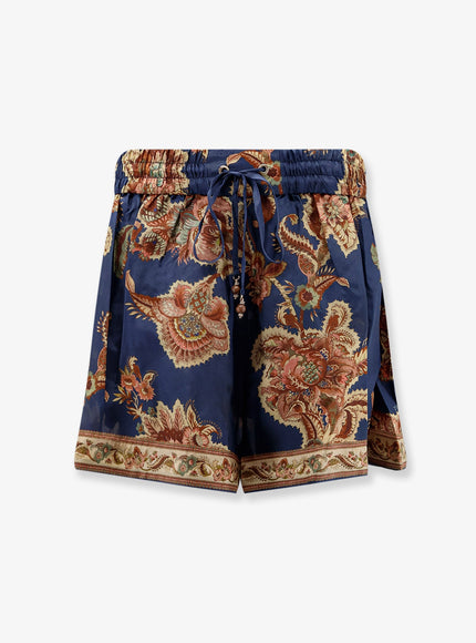 Zimmermann Aster Relaxed Silk Bermuda Shorts Navy Jacobean