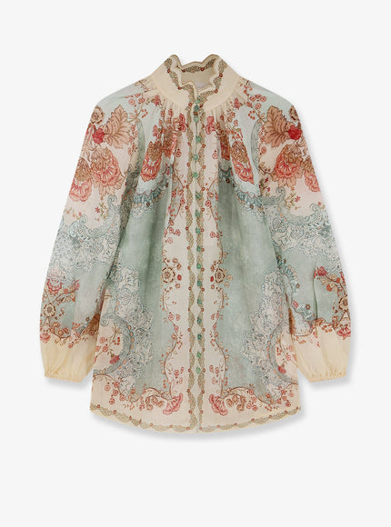 Zimmermann Daylight Ramie Blouse Wallpaper Floral Mint
