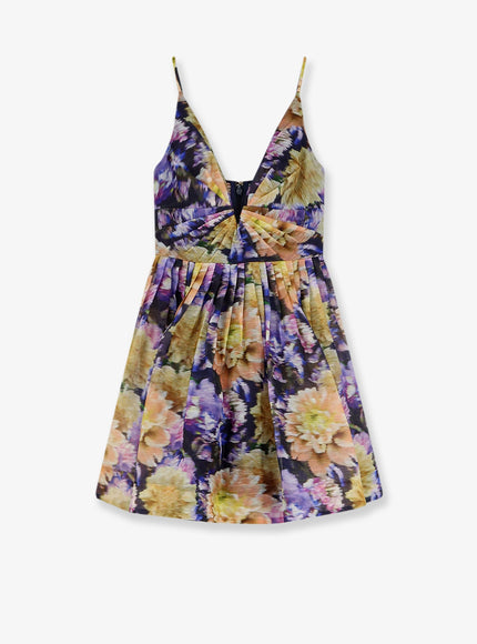 Zimmermann Luna Silk And Linen Blend Dress With All-Over Floral Print Navy