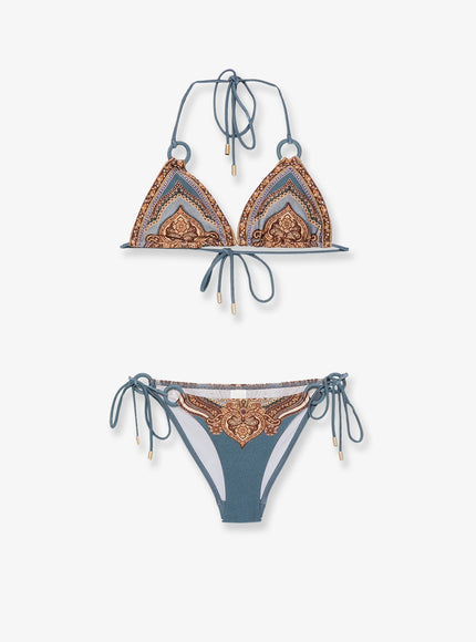Zimmermann Mahon Nylon Bikini With Paisley Print Blue Paisley