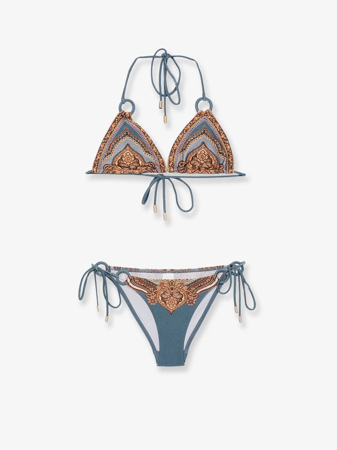 Zimmermann Mahon Nylon Bikini With Paisley Print Blue Paisley