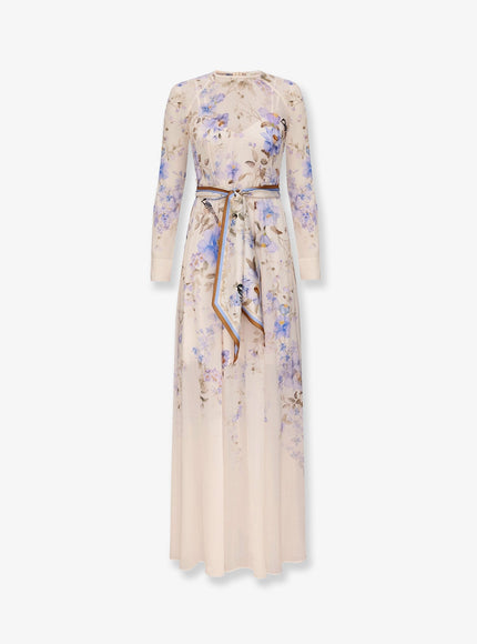 Zimmermann Luna Viscose Dress With Floral Print Blue