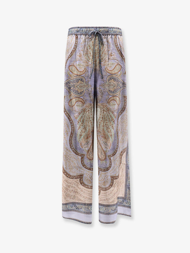 Zimmermann Wanderlust Relaxed Silk Trousers Tapestry Blue Multi